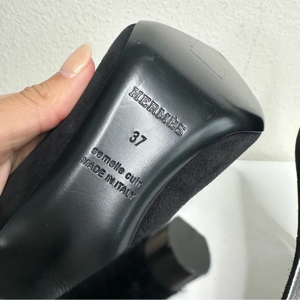 HERMES Victoire 90 Pumps Black Suede Heels Size 37 - Picture 10 of 11